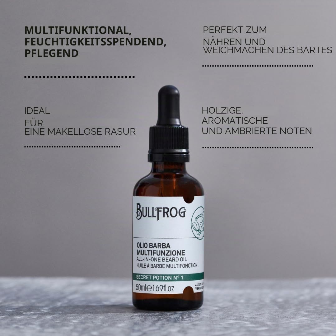 Bullfrog Secret Potion N.1 Multifunktionales Bartöl 50ml – Duftend und Nährend – Holzig, Aromatisch