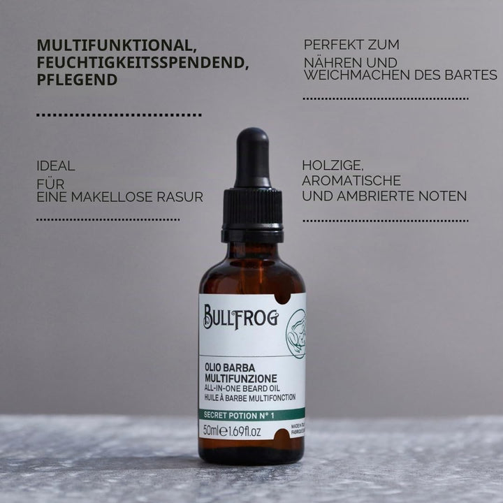Bullfrog Secret Potion N.1 Multifunktionales Bartöl 50ml – Duftend und Nährend – Holzig, Aromatisch