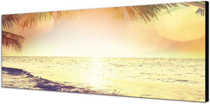 Paul Sinus Art Panoramabild auf Leinwand und Keilrahmen 120x40cm Tropen Strand Meer Sonnenlicht Vint