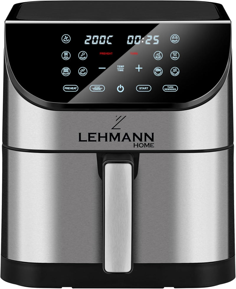 Lehmann Friteuse Heissluft XXL 1800 W, Heissluftfritteuse 8L mit bis zu 10 Programmen, Air Fryer mit