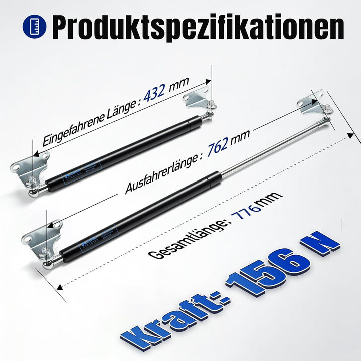 ARANA 762MM 156N 16KG Gasdruckfedern, 76cm Gasdruckdämpfer Gasfeder Hydraulisch Halterung für Schran