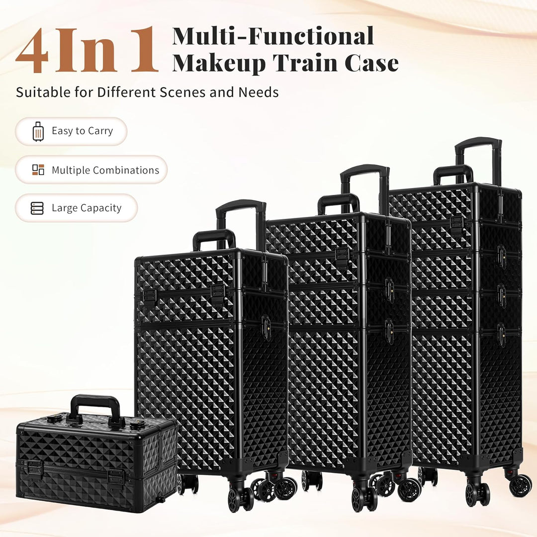 Arous 4-in-1 Professioneller Make-up-Zugkoffer, multifunktionaler Kosmetikwagen mit 360° drehbaren R