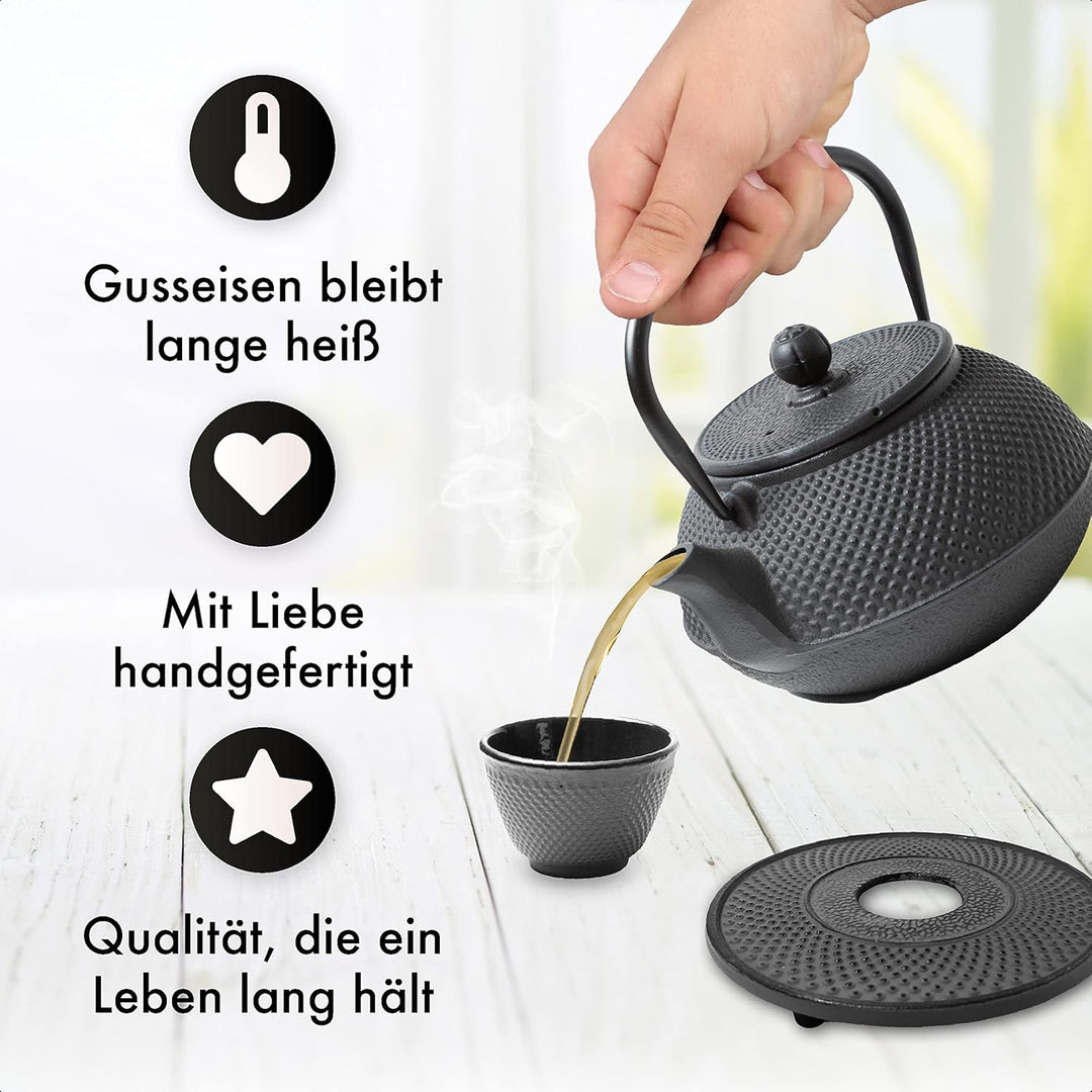 Tealøv TEEKANNE GUSSEISEN SET 800 ML IN GESCHENKBOX | Komplettes Teeservice aus Gusseisen | Gusseise