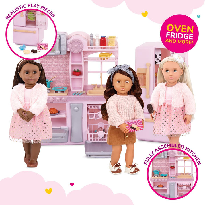 Our Generation - Gourmet-Küchen-Set - Pinker Kühlschrank & Küche Spielset - Kochen & Spielzeugessen