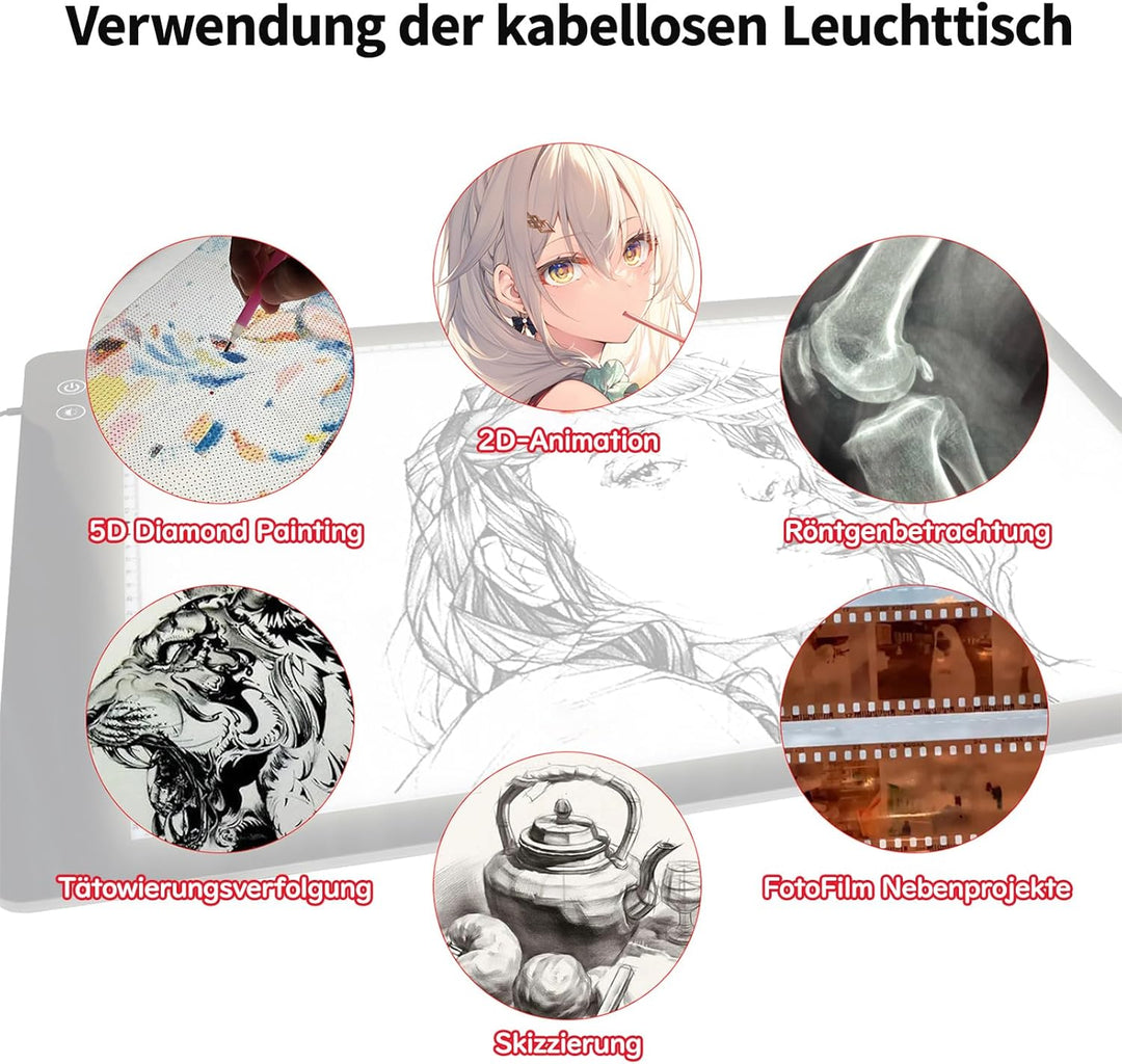 elice Wiederaufladbare A2 leuchttisch mit 5200mAh Batteriebetriebener,3-Farben-Lichtmodi,ultradünne