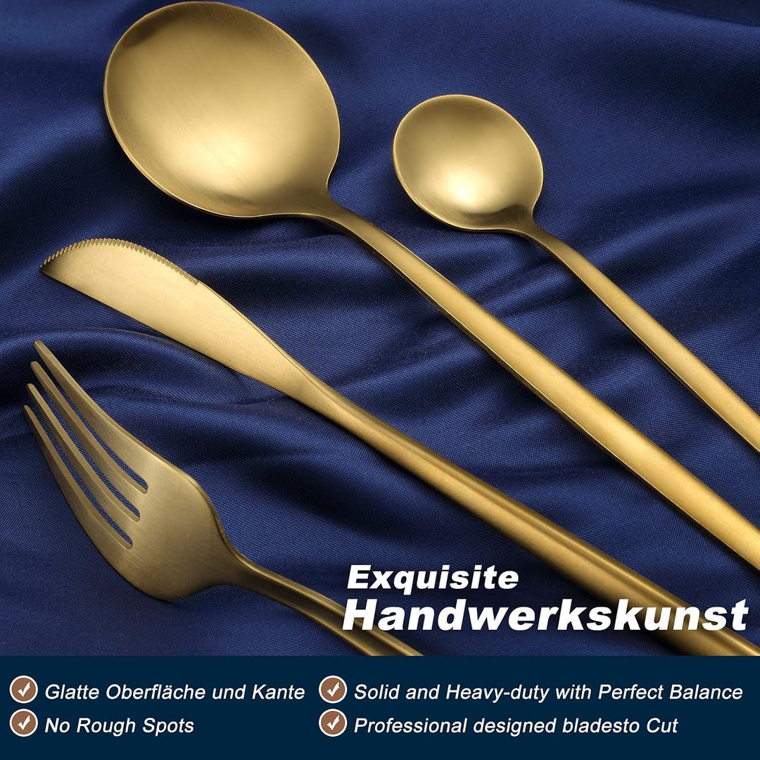 Bestdin Besteck Set 6 Personen, 30 teilig Edelstahl Besteckset Gold Matt, Essbesteck Set mit Messer