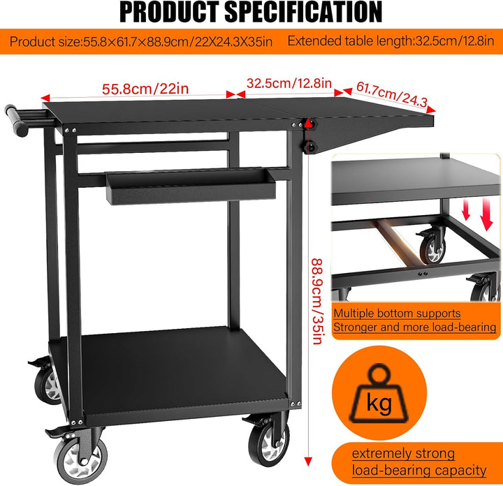Grillwagen mit Rollen – Mobiler BBQ-Vorbereitungstisch, doppelte Ablagefläche, 360°-Lenkrollen, Trag