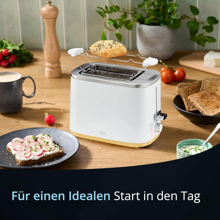 KHG Toaster TO-810 WWD | 2 Scheiben Toaster mit Brötchenaufsatz | 7 Bräunungsstufen mit Bräunungskon