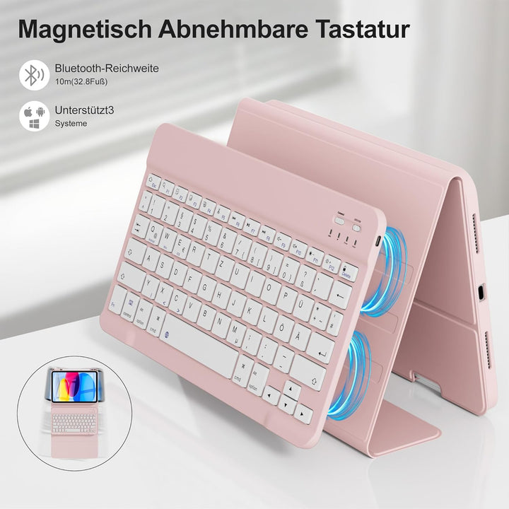 Hülle mit Tastatur für iPad A16 11 Generation2025/10 Generation 2022, (11/10.9 Zoll), 7-farbige Magn