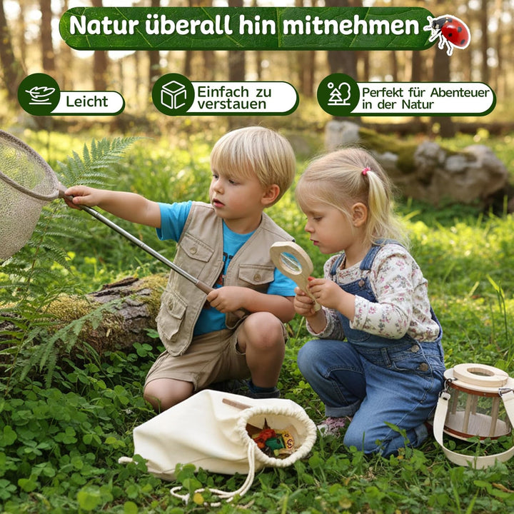 GAGAKU Holz Insektenfänger Set für Kinder – Forscherset mit Becherlupe &amp; Beobachtungsbox – Waldkinde