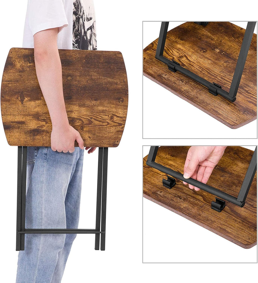 HOOBRO Beistelltisch Klappbar, Kleiner Sofatisch, Tablett Tisch, Kaffeetisch TV Tray im Industriesti