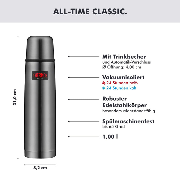 THERMOS LIGHT &amp; COMPACT BEVERAGE BOTTLE 1l, stone grey, Thermosflasche Edelstahl, Isolierflasche gra