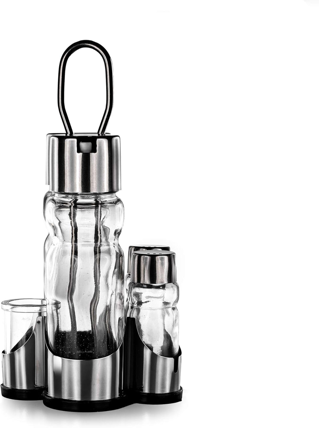 Menage Essig und Öl Spender Glas Salz Pfeffer Zahnstocher Set Edelstahl 250 Silber Glas Ölspender
