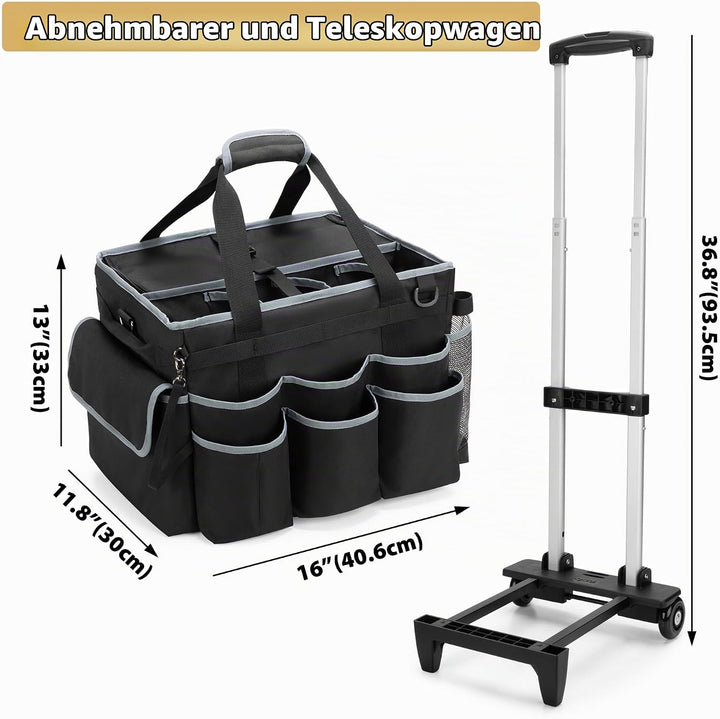 Grosser Reinigungs Caddie mit Abnehmbarem Trolley und Schultergurt, Reinigungsmittel Tasche mit Umla