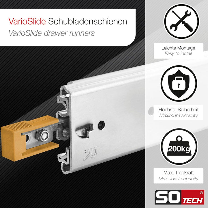 1 Paar SOTECH Schwerlastauszüge VarioSlide KV2-200-H76-L1200-EH 1219,2 mm mit Lock-in/out Einrastfun