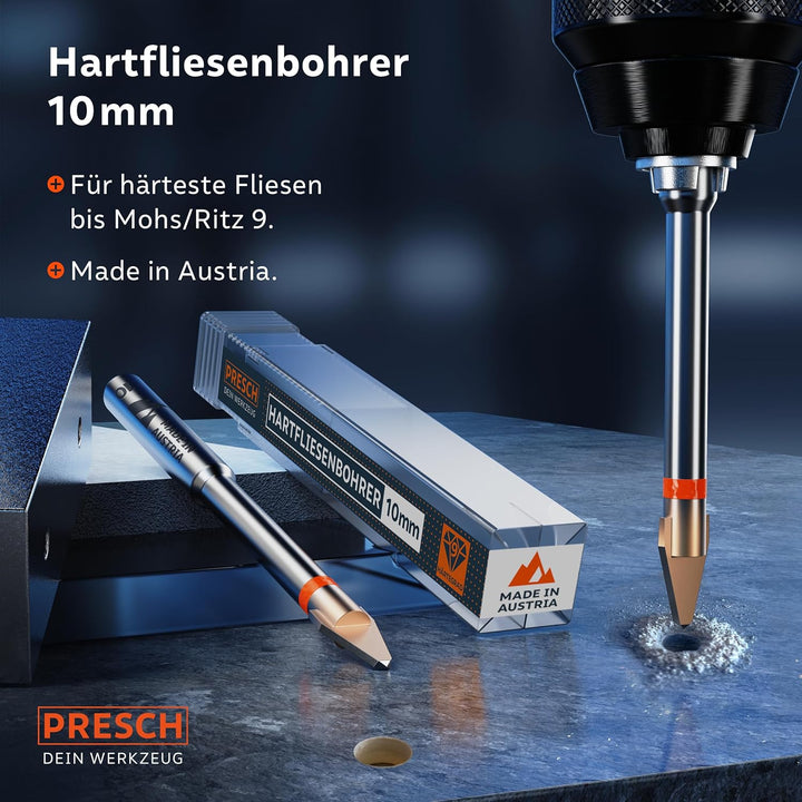 Presch Fliesenbohrer 10mm | Feinsteinzeug Bohrer für Keramik, harte Fliesen, Porzellan und Glas | Pr