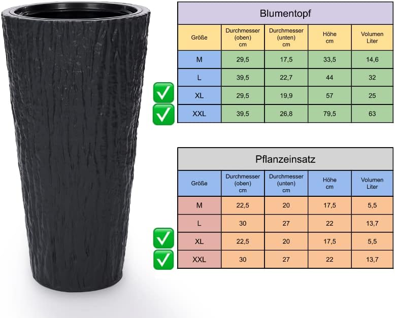 MELTOM Blumenkübel Blumentopf Rund Slim Hoch 3D Effekt Dekorativ Pflanzkübel mit Herausnehmbaren Ein