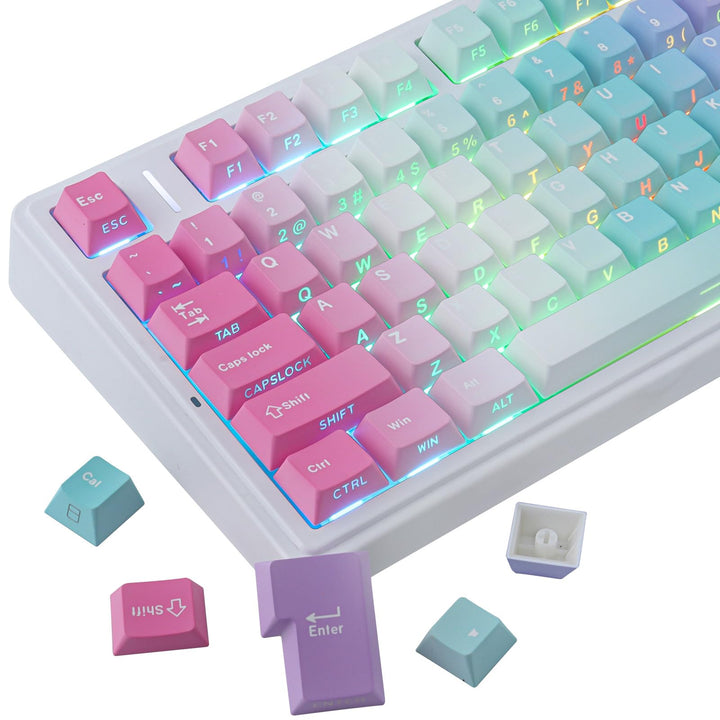 PBT Keycaps, 133 Keys Y2K Aesthetic Gradient Keycaps, Double Shot Shine Through Side Printed Keycap,
