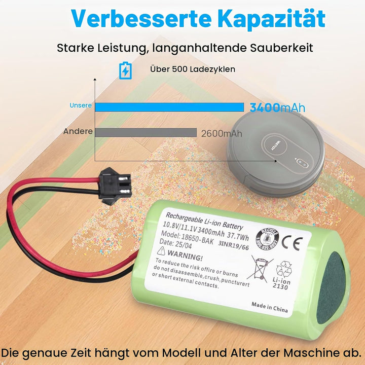 3400 mAh Akku Kompatibel mit Vactidy T6, T7, T8 Roboterstaubsauger, Kompatibel mit Vactidy LS001-02