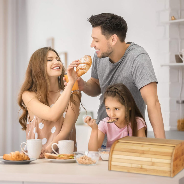 Relaxdays Brotkasten Bambus HBT: 16,5 x 40 x 27,5 cm Rollbrotkasten für aromadichte Brot Aufbewahrun