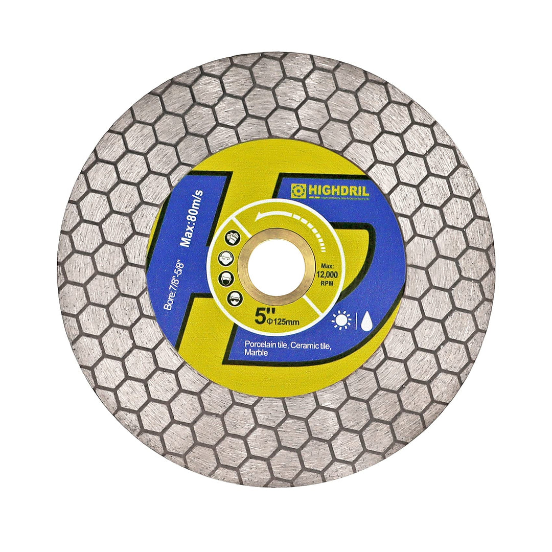HIGHDRIL Diamant-Fliesensägeblatt – 125 mm Trenn- und Schleifscheibe für Porzellanfliesen, Granit, M