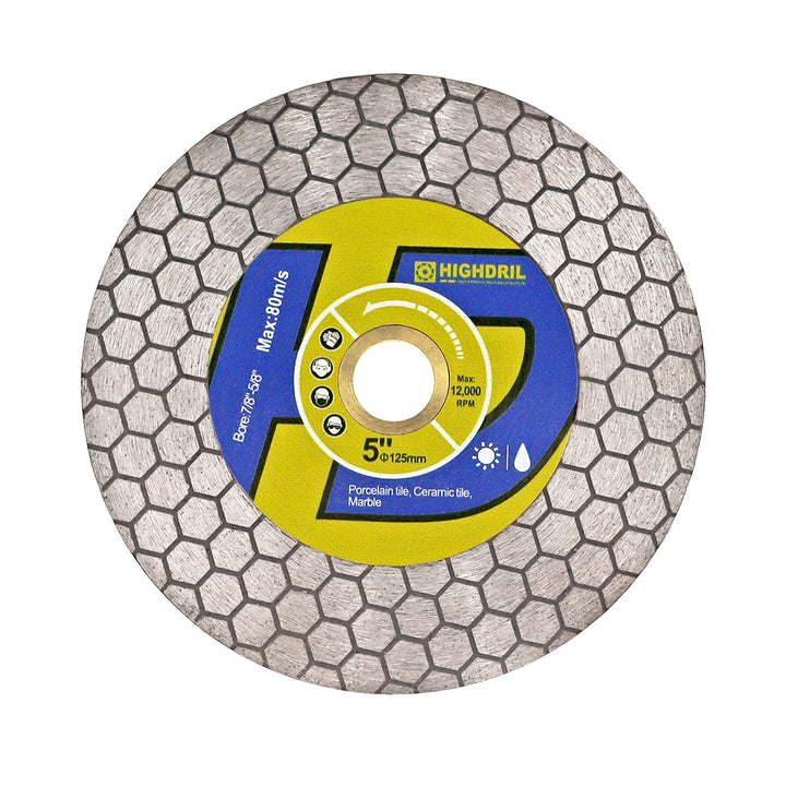 HIGHDRIL Diamant-Fliesensägeblatt – 125 mm Trenn- und Schleifscheibe für Porzellanfliesen, Granit, M