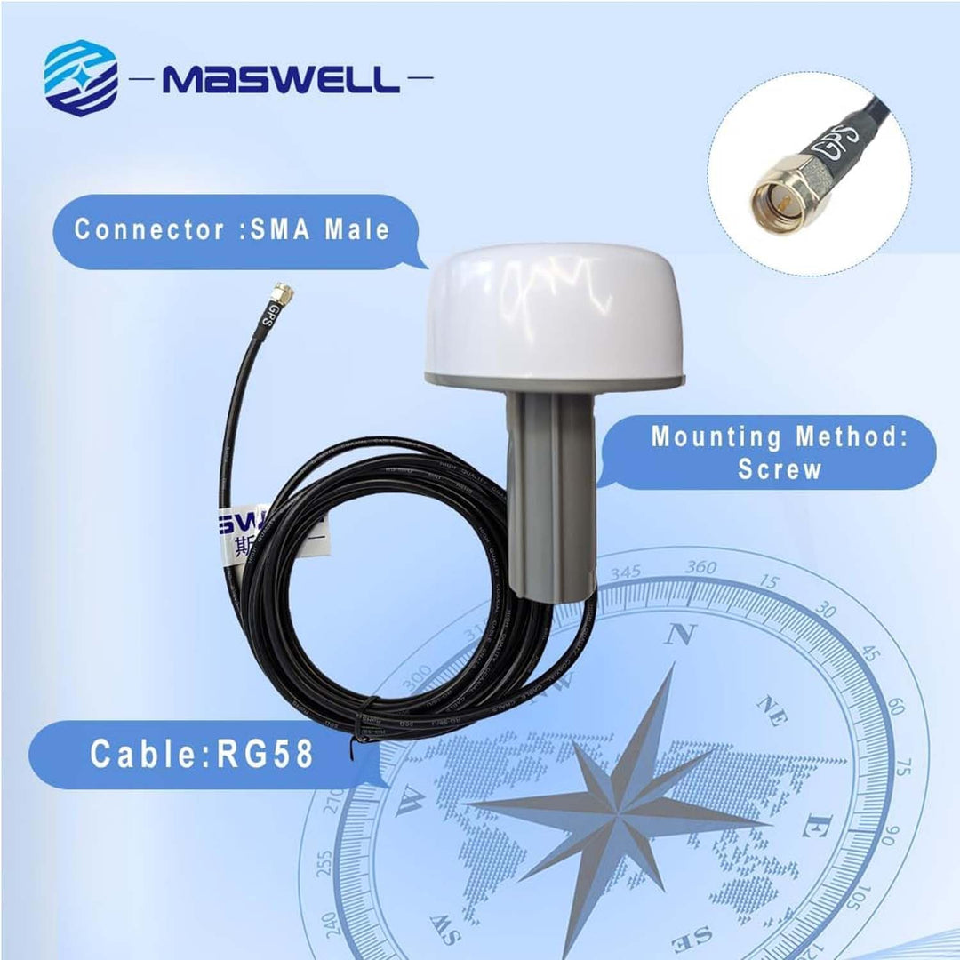 Maswell Marine GPS Externe Antenne - 1575.42±3MHz 42±2dB, SMA mit TNC BNC Adapter Kompatibel mit nme