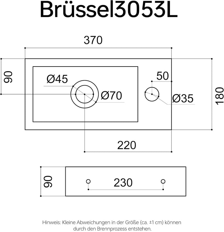 Mai&Mai: Hängewaschbecken aus Keramik in weiss mit Nano-Beschichtung Brüssel3053L Hahnloch: Rechts,