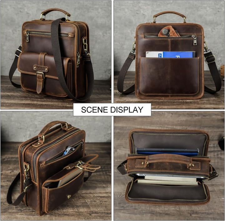 CONTACTS Umhängetasche Herren Schultertasche 13 Zoll Herrentasche Kuriertasche echtes Leder für Arbe