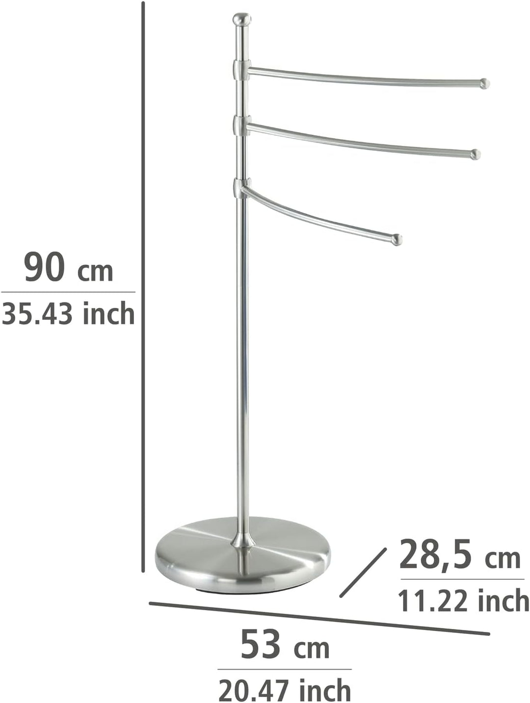 WENKO Handtuchständer Adiamo mit 3 Armen - Kleiderständer, höhenverstellbare Arme, Stahl, 28.5 x 90
