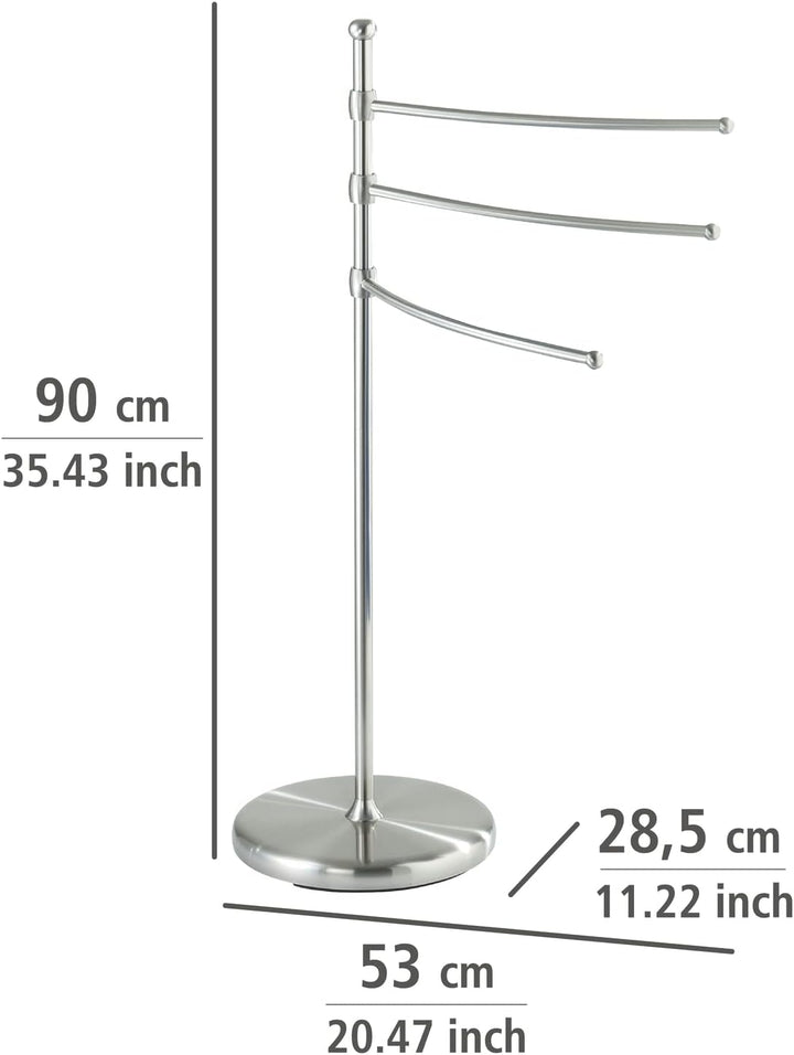 WENKO Handtuchständer Adiamo mit 3 Armen - Kleiderständer, höhenverstellbare Arme, Stahl, 28.5 x 90
