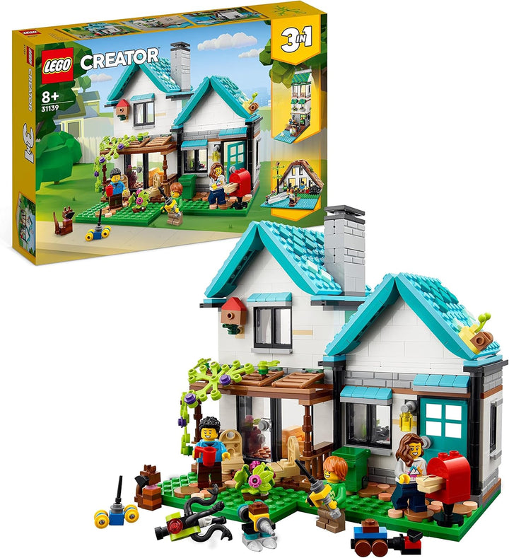 LEGO 31139 Creator 3in1 Gemütliches Haus Set, Modellbausatz mit 3 verschiedenen Häusern Plus Familie