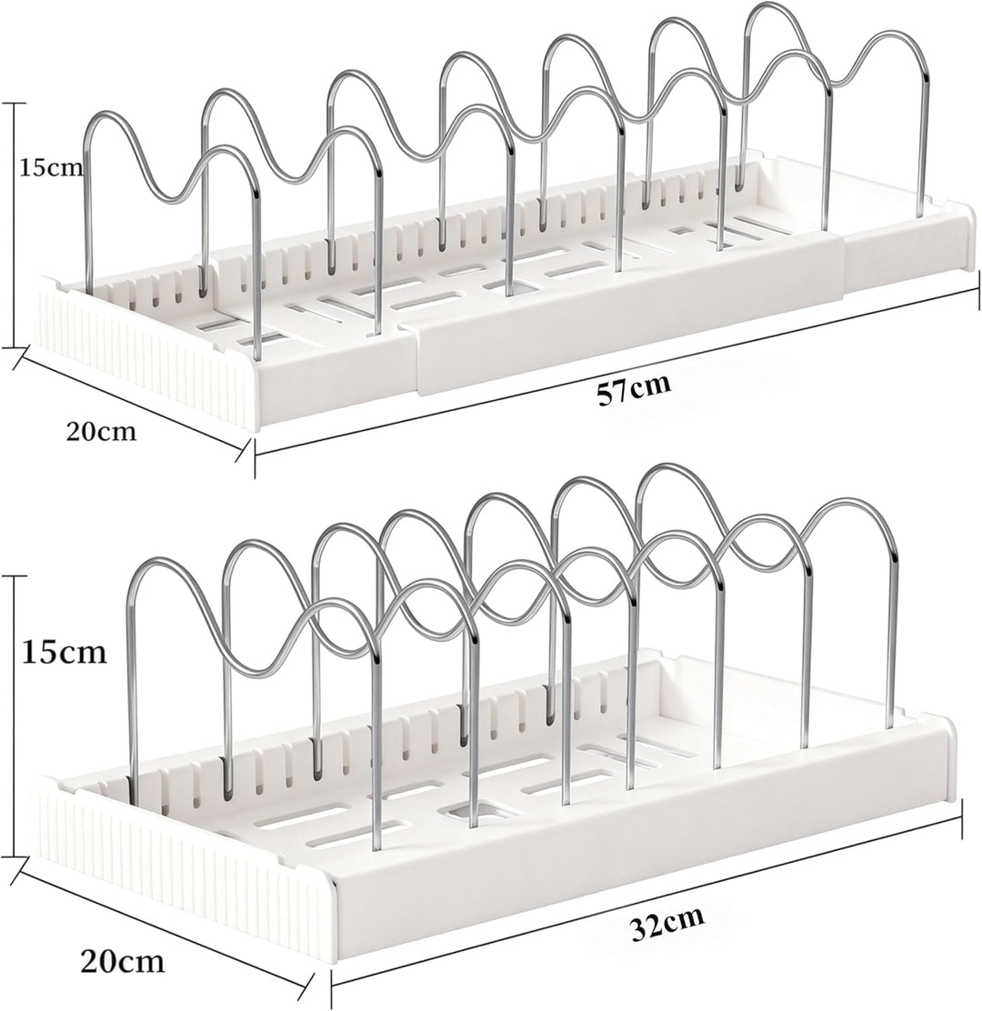 Expandable Pan Organizer for Cabinet, Pots lid and Pans Holder Rack with 7 Adjustable Dividers,Compa