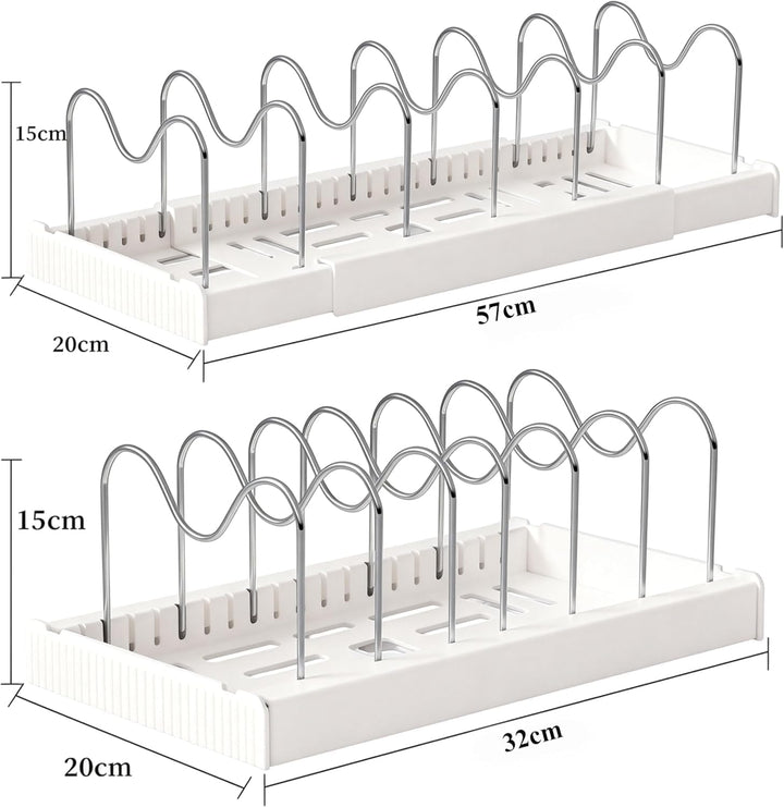Expandable Pan Organizer for Cabinet, Pots lid and Pans Holder Rack with 7 Adjustable Dividers,Compa