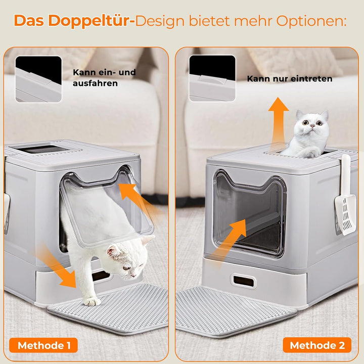 Katzentoilette, Edelstahl Katzenklo mit Deckel und ausziehbares Tablett, Hop in Katzenklo XXL mit Ka
