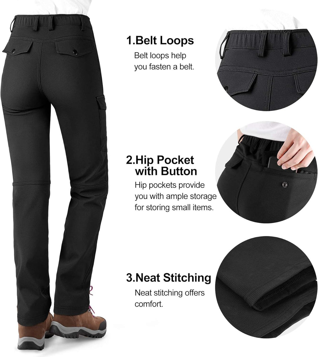 KUTOOK Wanderhose Damen Winter Gefüttert Warm Wasserabweisend Winddicht Outdoorhose 6 Taschen YKK Re