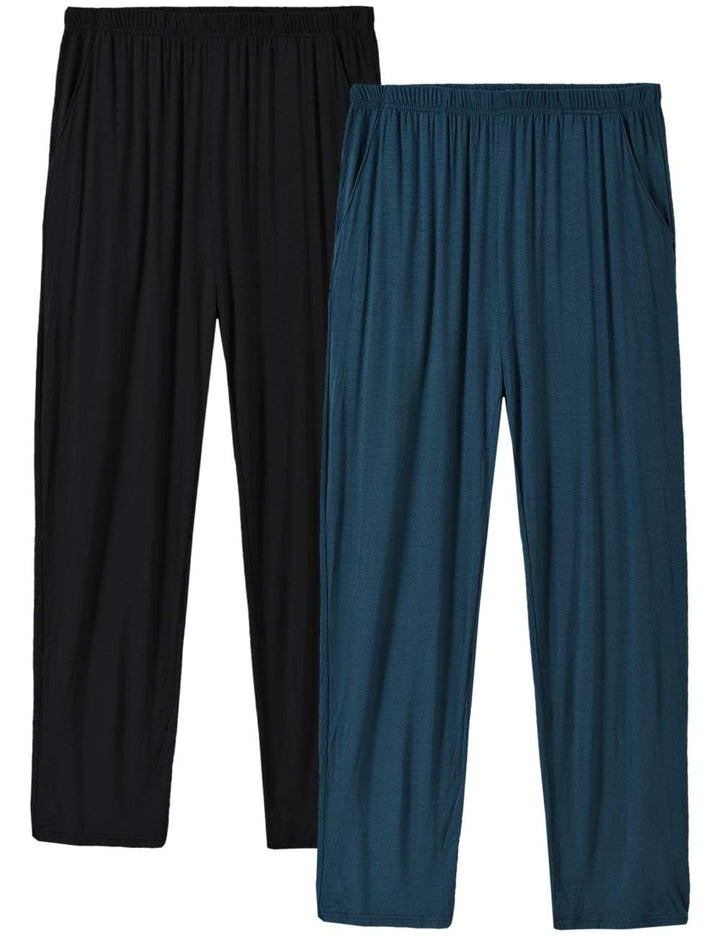 MoFiz Herren Schlafanzughose Lang Modal Pyjamahose Schlafhose Weit Loungewear, 2 Pack-05