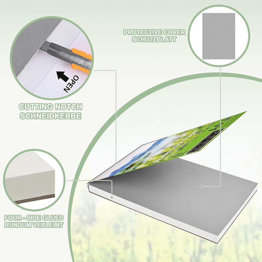 ESENG® Premium Aquarellpapier DIN A3, 100% Baumwolle - 30x Blätte - 300GSM - Weiss, Aquarellblock, M
