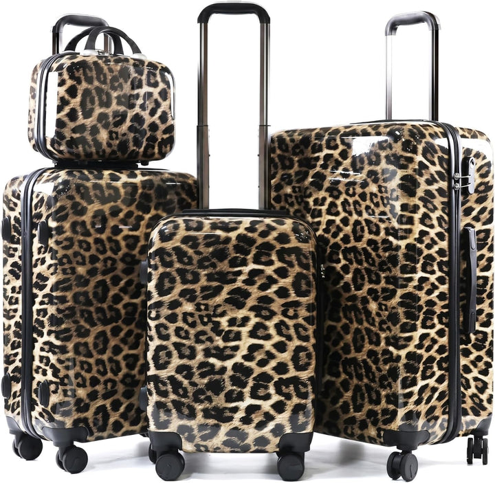 Leopard Print Pattern Luggage Set, 4 - Stück-Set mit Grössen von 14 Zoll, 20 Zoll, 24 Zoll und 28 Zo