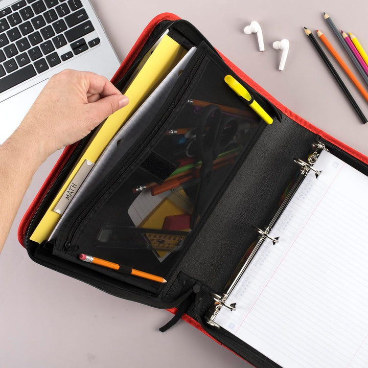 Five Star Reissverschluss-Binder, 3,8 cm 3-Ringbuch für Schule, 3 Fächer, 500 Blatt Kapazität, Rot (