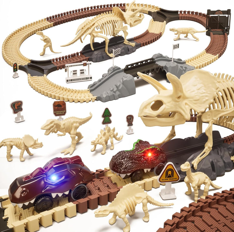 OR OR TU Autorennbahn Dinosaurier Spielzeug 188Stück, Dinosaurier Fossilien Rennstrecke Kinderspielz