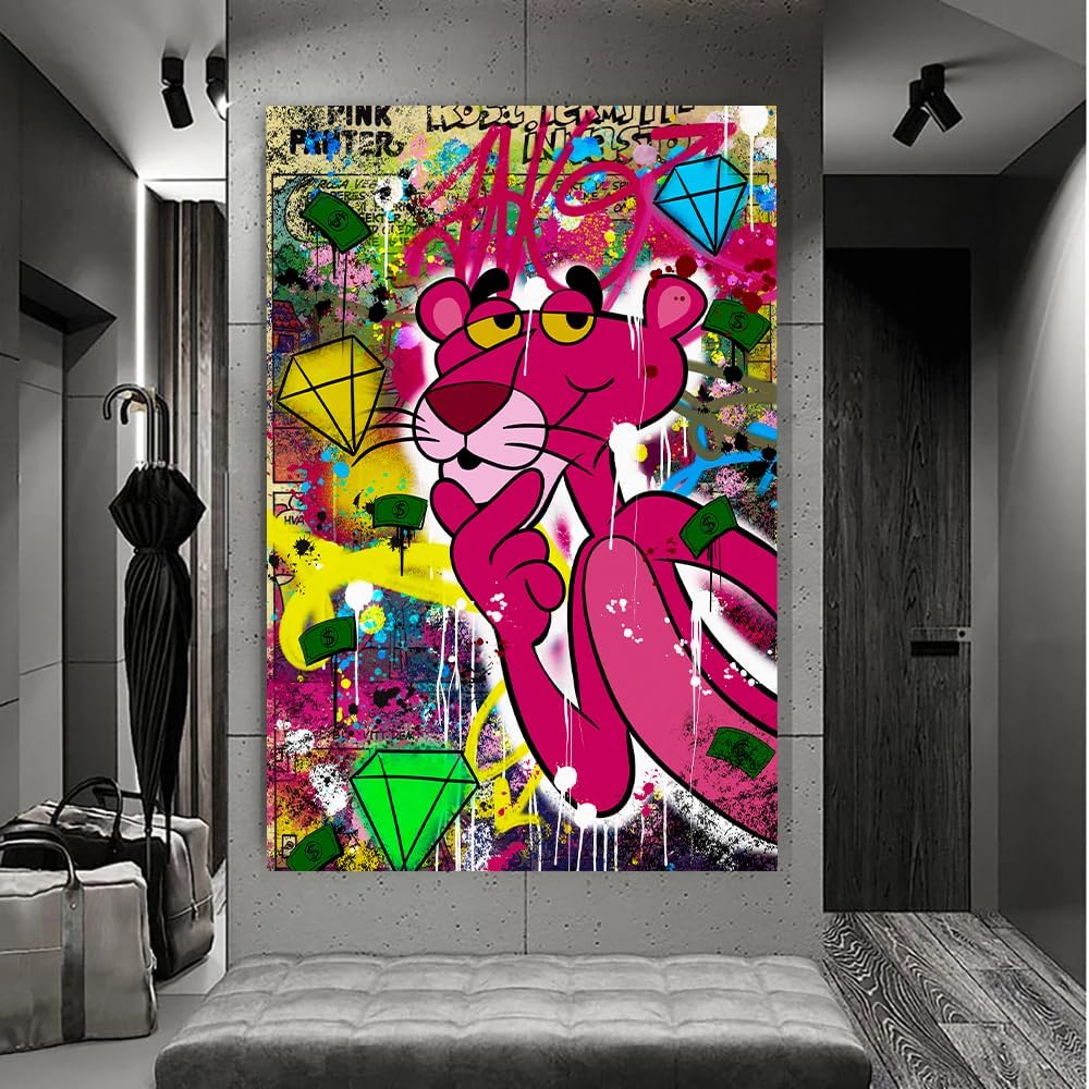 Magic Canvas Art Rosaroter Panther Kunst Pop Art Leinwandbild 1- teilig Hochwertiger Kunstdruck Wand