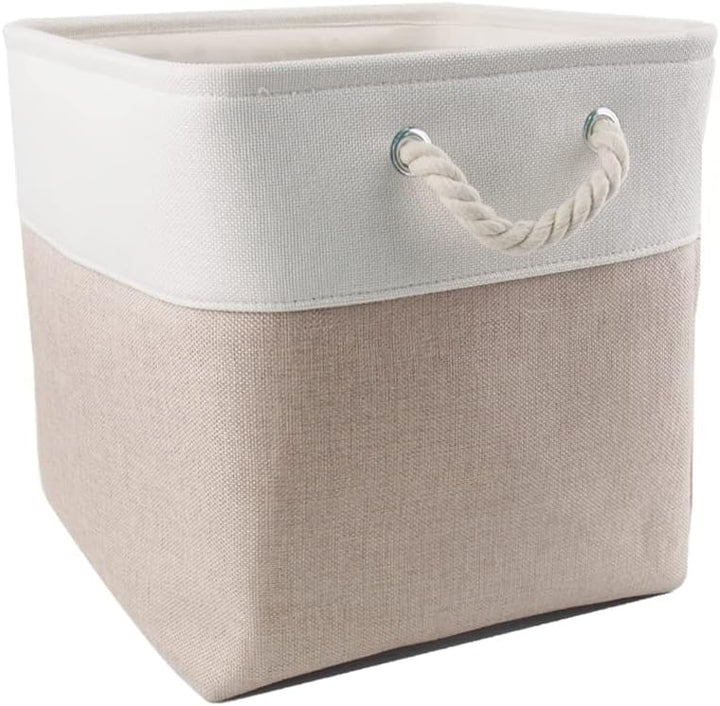 Mangata Aufbewahrungsbox Stoff 28x28x28 cm, aufbewahrungskorb Helles Khaki Weiss, Korbe Stoff in Wür