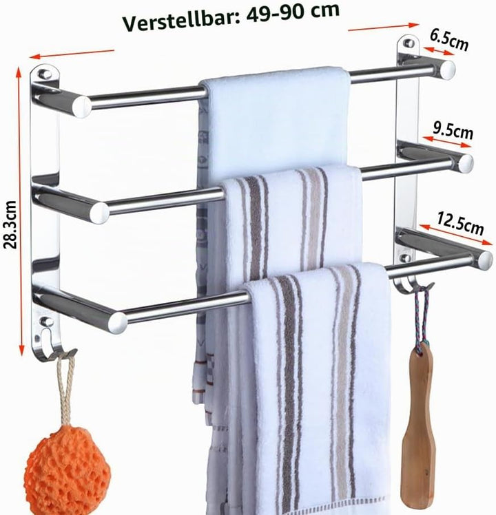 Handtuchhalter Chrom HONPHIER® Handtuchstangen Edelstahl mit Haken Einziehbar 49-90CM Handtuchstange