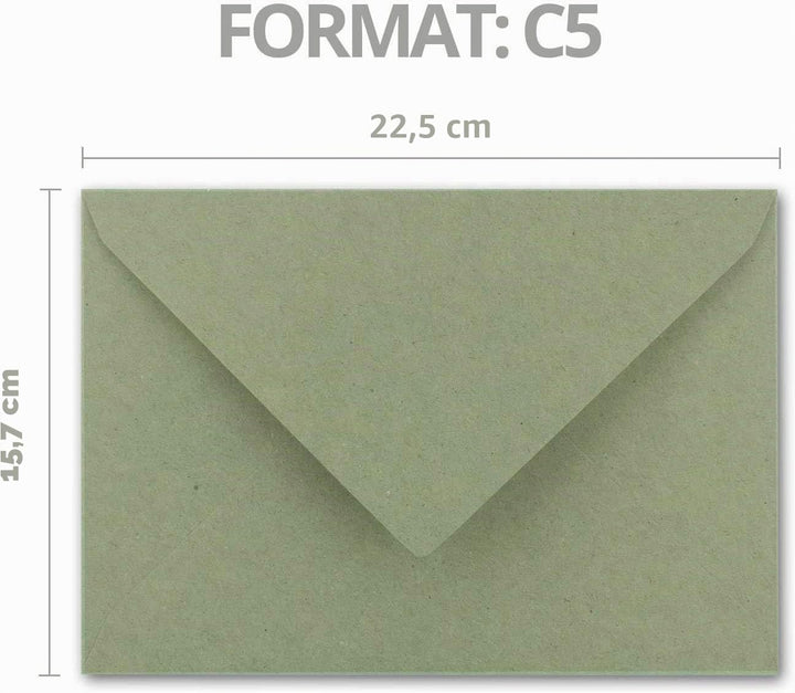 100x Vintage Brief-Umschläge DIN C5 Kraftpapier 120 g/m² - 157 x 225 mm - grün Recycling - Nassklebu