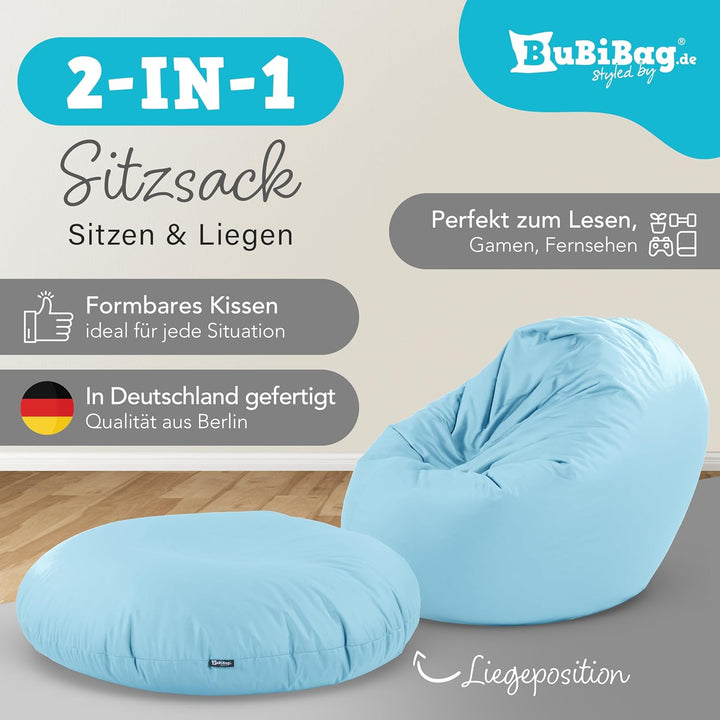 BuBiBag 2in1 Sitzsack L - XXL mit Füllung für Kinder &amp; Erwachsene, Gaming Beanbag &amp; Bodenkissen für