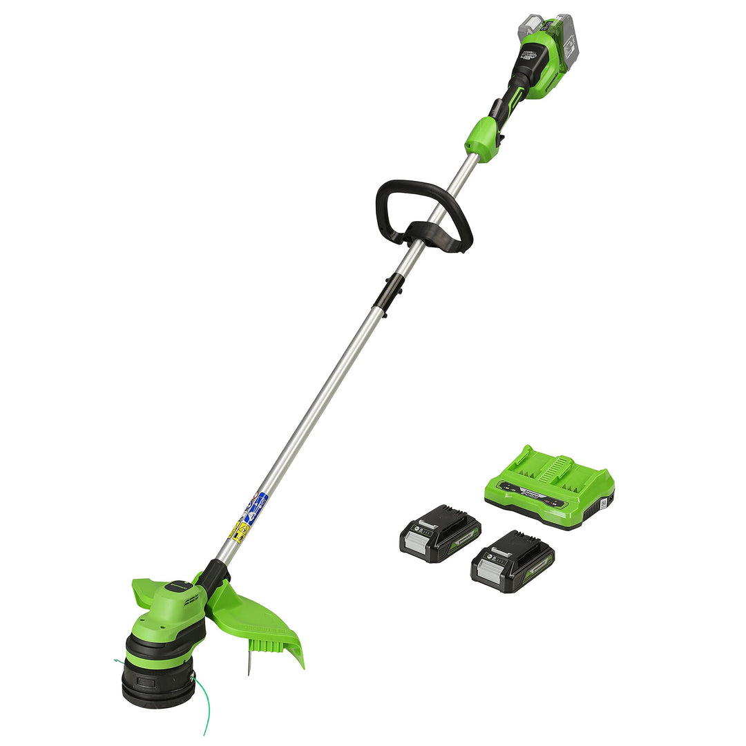 Greenworks Akku-Rasentrimmer 48V (24V x 2) 33cm mit 2 Akku 2Ah und Ladegerät, 2mm Faden, Hi/Low-Modu