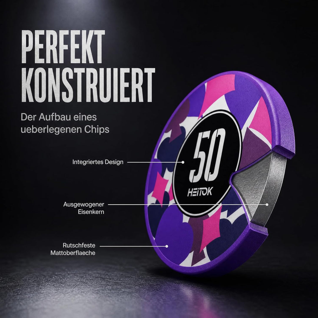 Poker-Chips-Set mit Wertangaben, 300 Stück 11,5g Profi-Chips nummeriert in Alu-Koffer inkl. 5 Würfel