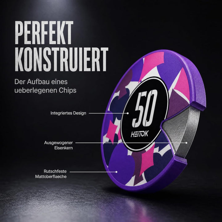 Poker-Chips-Set mit Wertangaben, 300 Stück 11,5g Profi-Chips nummeriert in Alu-Koffer inkl. 5 Würfel