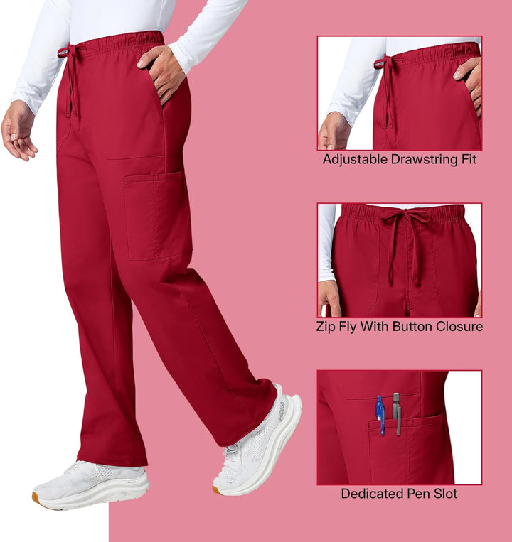Workwear Professionals Men Scrubs Pant Tapered Leg Fly Front Cargo WW190 XS Kurz Rot/Ausflug, Einfar